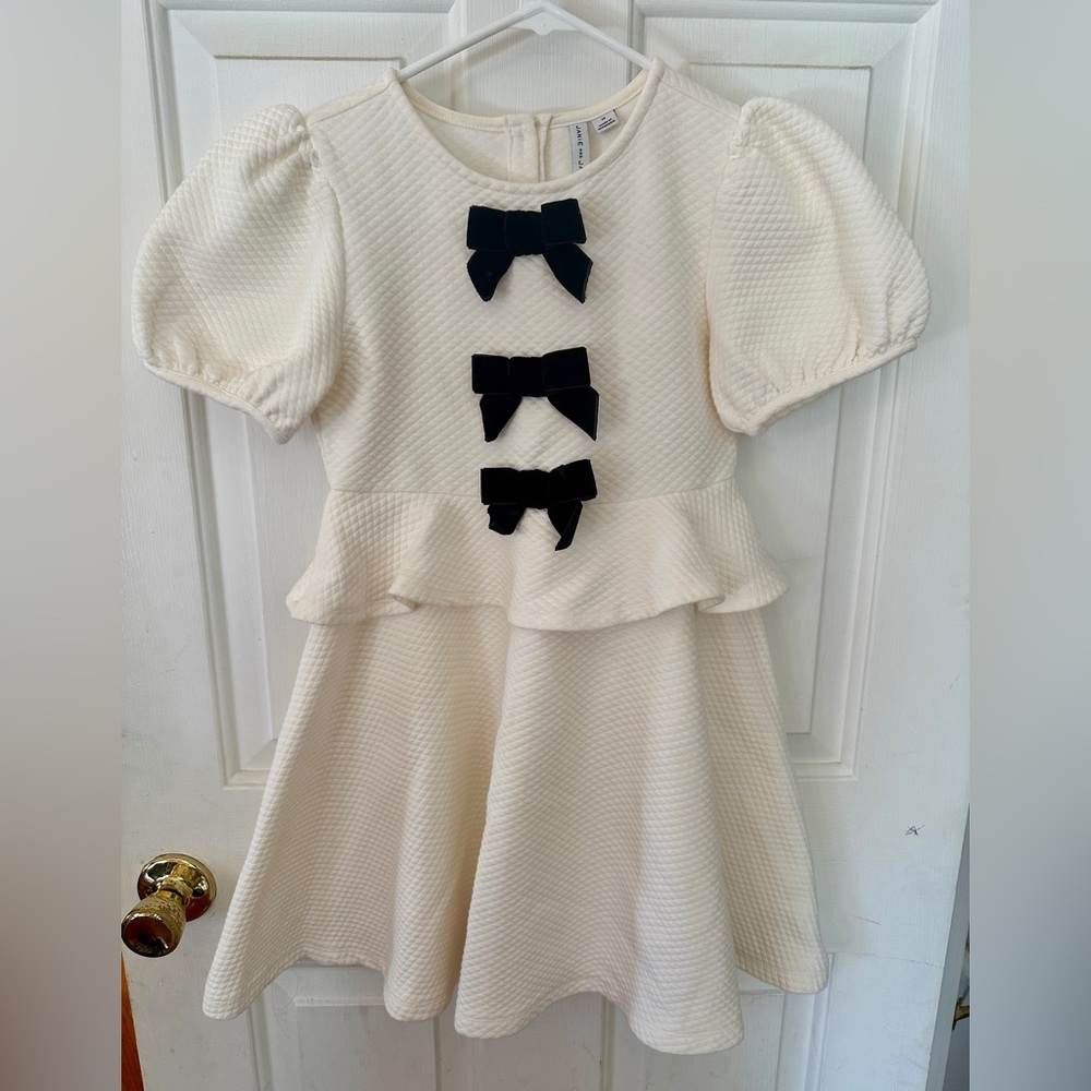 Janie and Jack Cream Dress with Black Bows
